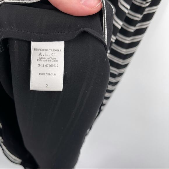A.L.C 100% Silk Black Stripe Halter Dress - Picture 7 of 7